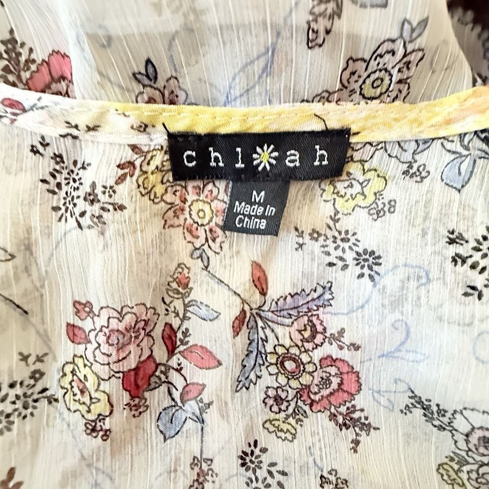 Chlah Women's Kaftan Swim Cover Up Size Yellow Sheer Floral Open Beach Vacation - Picture 8 of 9